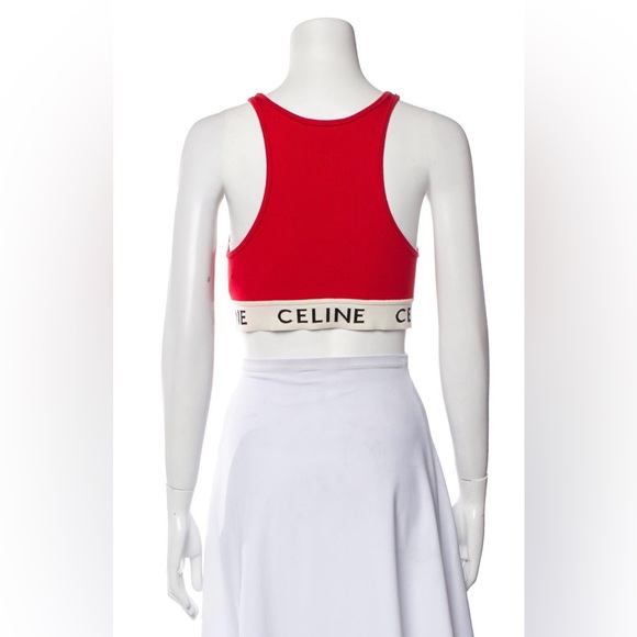 Celine Red Graphic Print Scoop Neck Crop Top Size S Logo Top - Picture 3 of 16